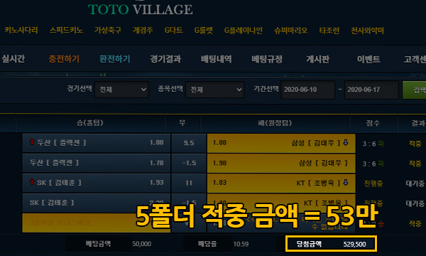 토토빌리지 먹튀 적중금 53만