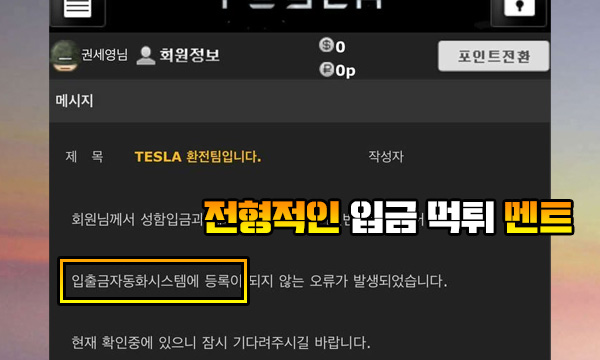 테슬라 먹튀 전형적인 입먹 멘트