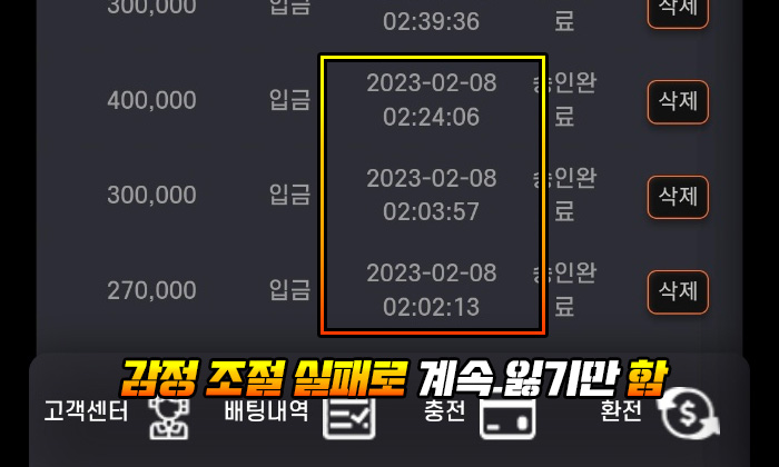 감정 조절 실패로 계속 잃기만 함