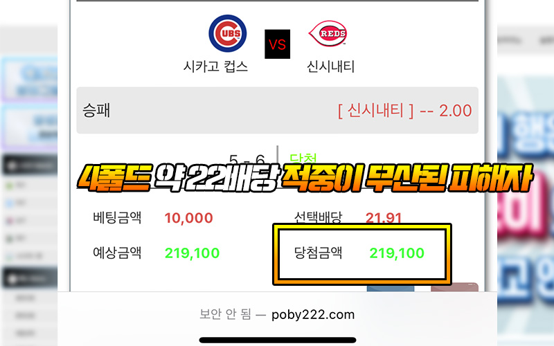 4폴드 약 22배당 적중이 무산된 피해자