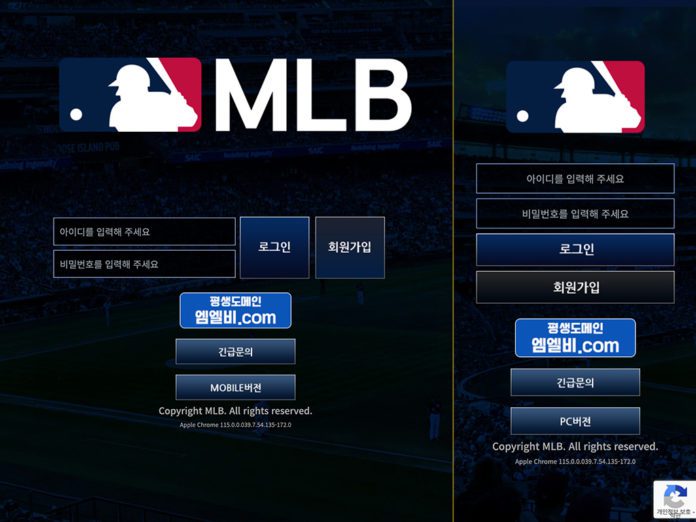 엠엘비 먹튀 업장의 로그인 페이지