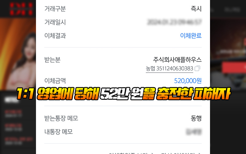 1:1 영업에 당해 52만 원을 충전한 피해자