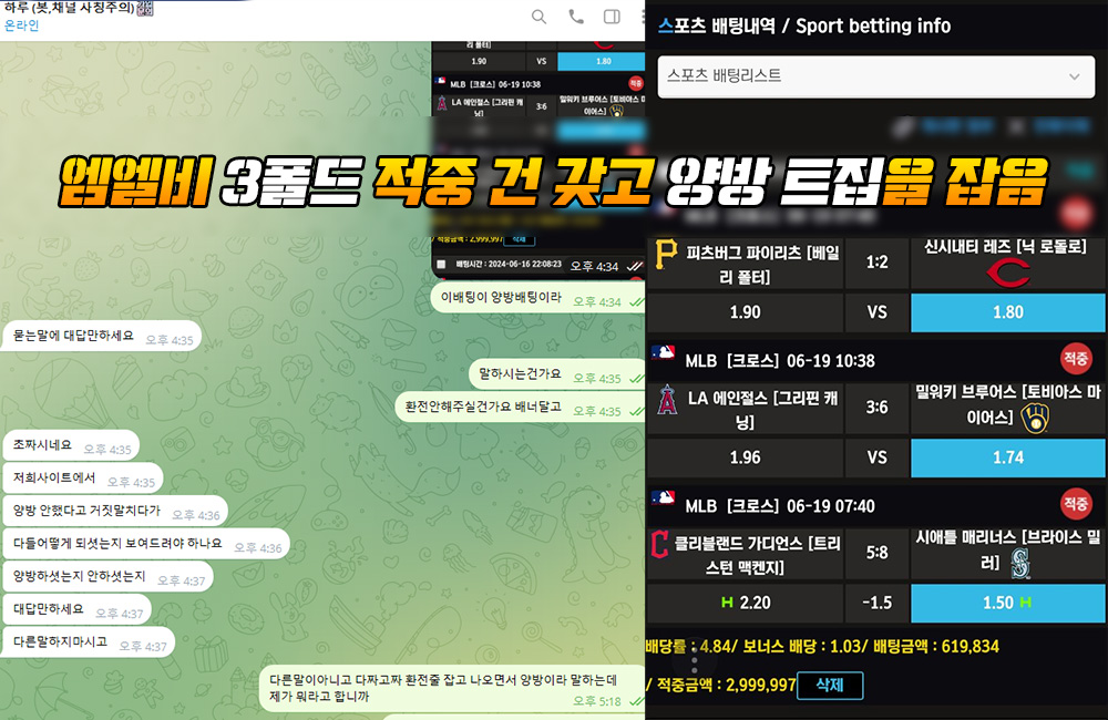 엠엘비 3폴드 적중 건 갖고 양방 트집 잡음