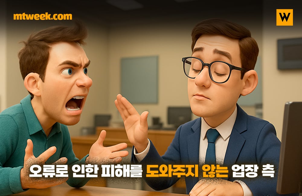 오류로 인한 피해를 도와주지 않는 업장