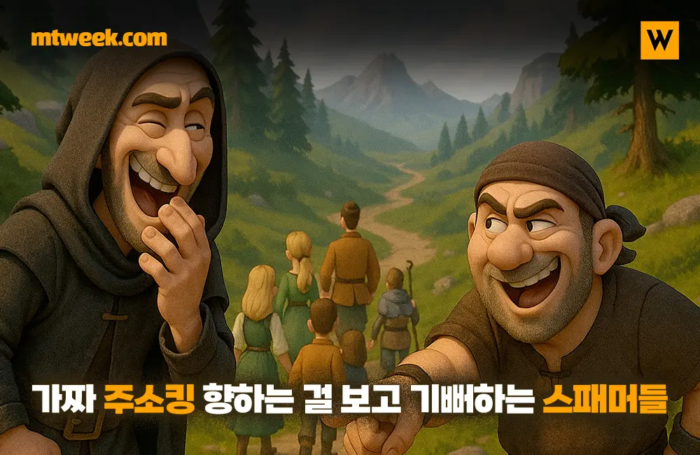 가짜 주소킹 향하는 거 보고 기뻐하는 스패머들